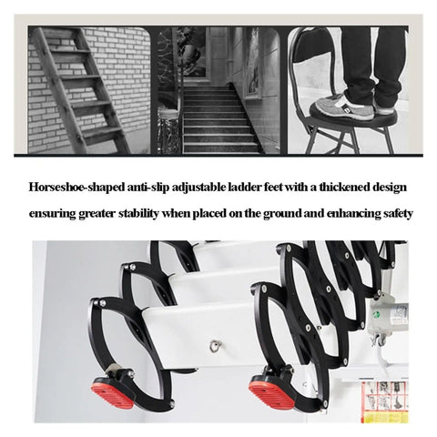 Electric Attic Ladder Pull Down Loft Stairs With Remote Control And Safety Handrails Heavy Duty Ceiling Access showing anti-slip adjustable feet