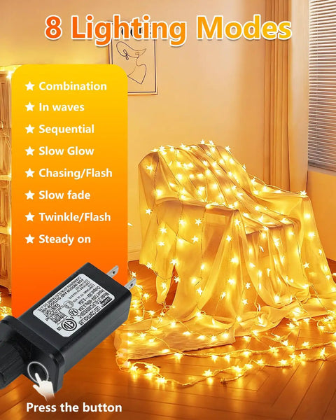 100 LED Star String Lights 33Ft Waterproof Fairy Lights for indoor decor on fabric with control box