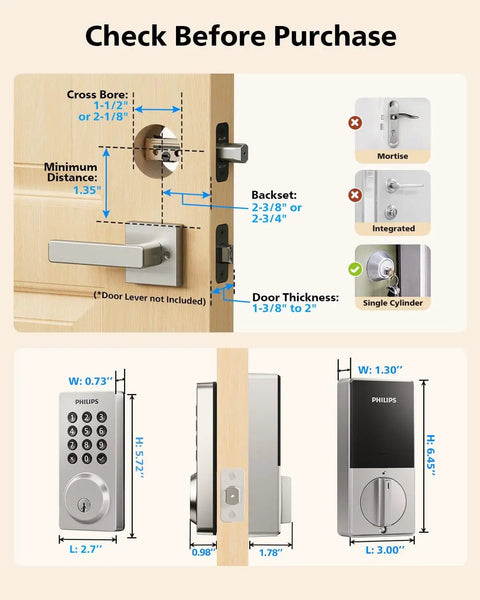 Installation guide illustration for WiFi Smart Keypad Deadbolt Lock With App Remote Control No Hub Needed Works With Alexa And Google Assistant Keyless Entry Auto Lock Satin Nickel Finish For Easy Front Door Security Say Goodbye To Keys.