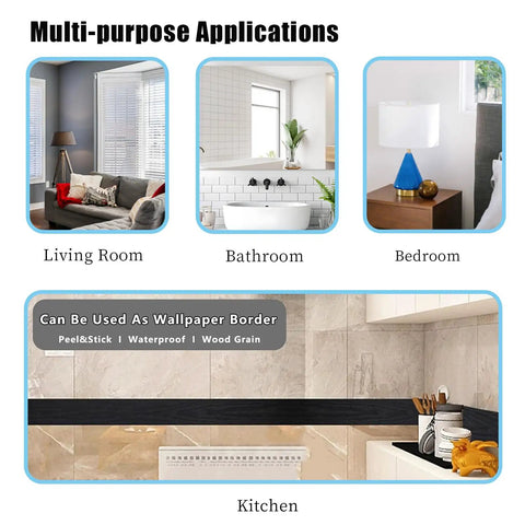 No Fuss Black Wood Grain Peel And Stick Border Wallpaper Waterproof Self Adhesive For Kitchen And Bathroom 10 Meter Long 4 Inch Wide Use