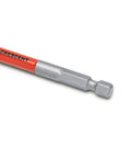 Close-up of hex shank on Two Piece Screw Point Paddle Drill Bit Set, 6-Inch Length By Seven-Eighths Inch Diameter, Go-Fast Speed Striker Design.