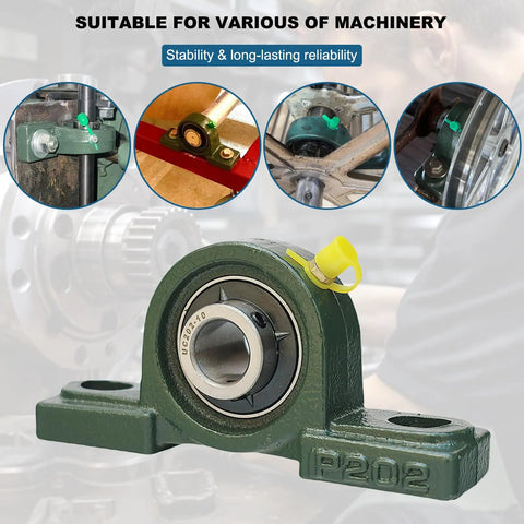 Close-up of 4 Pack UCP202-10 Pillow Block Bearings 5/8 Inch Mounted With Solid Cast Iron Base And Self Alignment For Heavy Machinery.