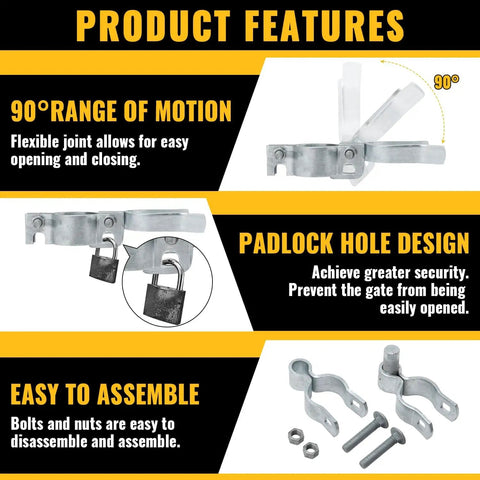 Product features of One And Three Eighths Inch Chain Link Gate Hinges Kit With Beefy Male And Female Hinges Galvanized Steel Fork Latch
