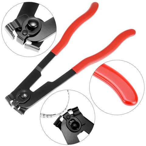 Clamp pliers from Universal Car Inner Tie Rod Boot Kit with red handles and close-up views of cutting mechanism.