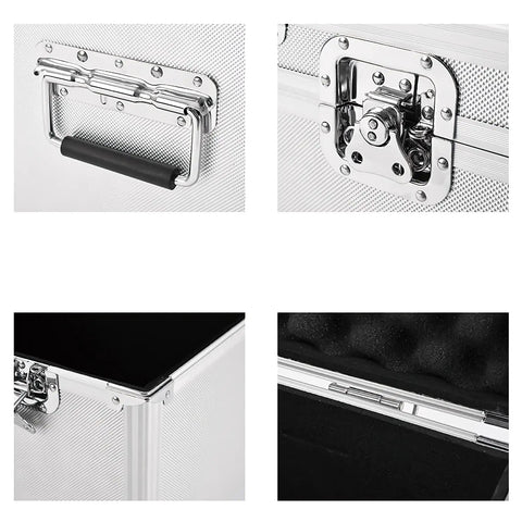 Durable Aluminum Hard Tool Box With Removable Foam Insert Portable Storage Briefcase With handle, latch, corner, and foam liner details.