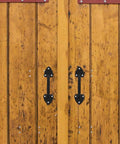 Barn Door Handles Set Black 2 Pack Go To Rustic Gate Pull Hardware for cast iron garage and wood doors indoor and outdoor use