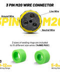 Outdoor 3 Pole Junction Box IP68 Waterproof M20 Cable Gland Wire Connector Kit For 5 To 12mm Cables UL Listed Flame Retardant 3 Pin Box, 9-12mm rings