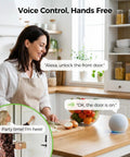Level Up Your Home Security With This Slick WiFi Smart Deadbolt Lock Featuring Heavy Duty Keyless Entry Instant Fingerprint Access Voice Control App Management Auto Locking And Alexa Google Assistant Support For Front Doors, woman using smart lock commands.