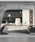 Built Tough Executive Standing Desk With Roomy Drawers And Smart Storage Plus Stain Resistant Finish For Killer Home Office Setups And Daily Grind Workstations Spanning 94 Inches Wide in modern office setting with gray accents.