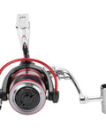 Front view of the Beast Metal Spinning Reel With 13 Plus 1 Ball Bearings and 5.0 To 1 Gear Ratio, foldable rocker arm visible.