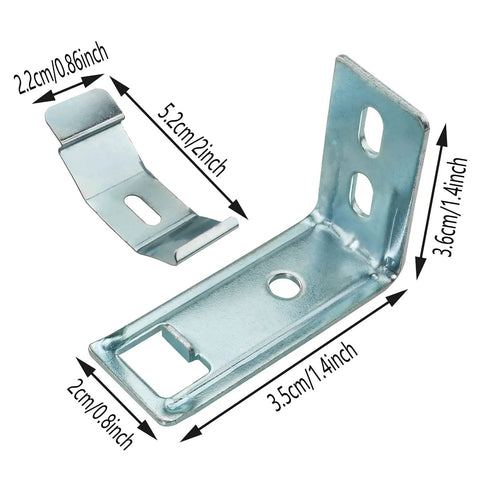 4 Pack Vertical Blinds L Shaped Brackets Clip On Extension Frame Galvanized Wall Mount Hardware dimensions 2.2cm by 5.2cm and 3.6cm by 3.5cm.