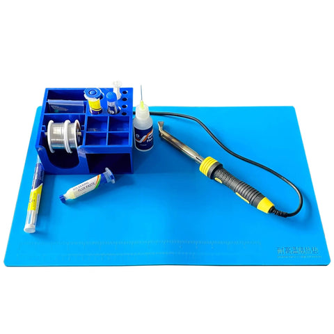 Premium Silicone Soldering Work Mat Heat Resistant Up To 920F Large 19.8 X 13.8 Inches with soldering iron and tools