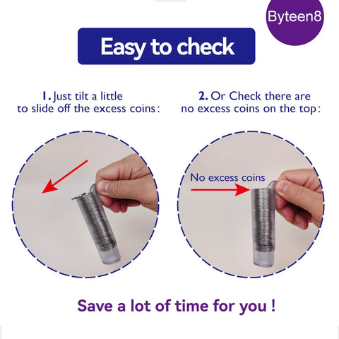 Using Pink Coin Roller Tube Set for Quick And Accurate Change Counting tutorial with coin stack demonstration.