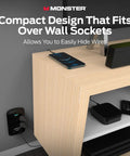 Beefy 6 Outlet Surge Protector Wall Tap with USB A and USB C Ports under entertainment setup, compact, black, ETL listed.