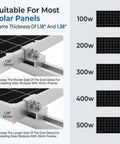 Six Rail Aluminum Solar Panel Mounting Kit No Brainer with end clamps for 30mm and 35mm frames on metal roofs and RVs.