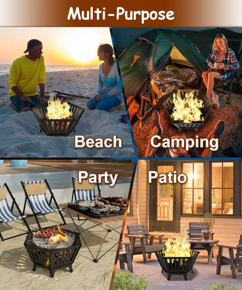 Hexagon 22.5 Inch Portable Fire Pit With Travel Bag, Smokeless Patented Design Outdoor Wood Burning Fire Pit in various settings