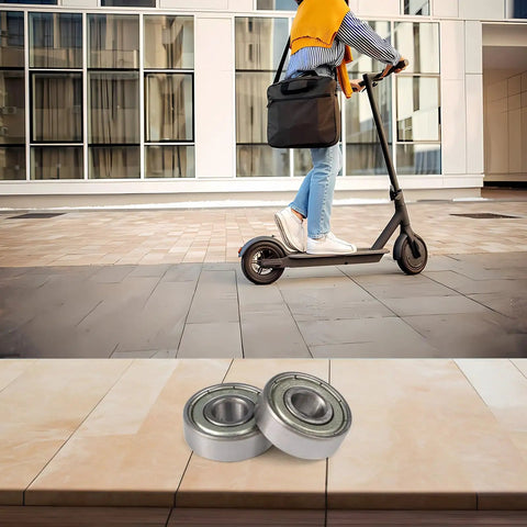 608ZZ Ball Bearings 8x22x7mm High Carbon Steel Low Noise for Scooter, shown with a person on an electric scooter.