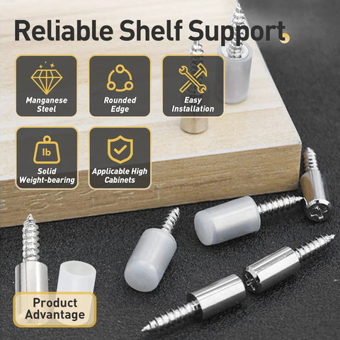 Self Tapping Cabinet Screws And Shelf Pins With Anti Slip Sleeves Set 50 Screws And 50 Non Slip Sleeves shown on wooden surface