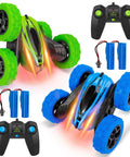 Two Pack RC Stunt Cars For Kids Fast 2.4GHz Remote Control Off Road Rock Crawler 4WD With Double Sided Tumbling Action And Rechargeable Batteries