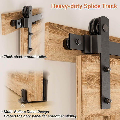 Heavy Duty Sliding Barn Door Hardware Kit With 72 Inch Rail System, Adjustable U Shape Floor Guide, Wall Mount Rail, Splicing Track, For Interior Doors Up To 260 Lbs, Built Tough Aluminum, Rust And Water Resistant