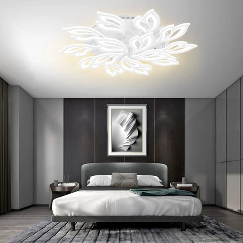 Premium Dope Modern LED Ceiling Light With 15 Leaf Shape Heads Flush Mount 120W Power Dimmable And Color Adjustable 3000K To 6500K Remote Control For Living Room Bedroom Dining Area above modern bedroom decor