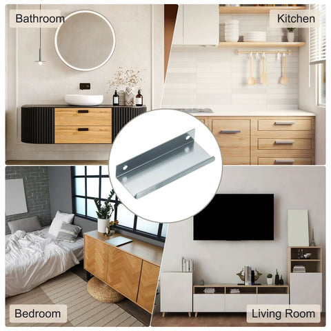 Six-Pack Aluminum Drawer Edge Pulls 3.15 Inch Concealed Tab Handles In Brushed Grey For Kitchen, Bathroom, Bedroom, Living Room Decor