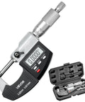 Digital Outside Micrometer Set 0-1 Inch Range With LCD Screen 0.00005 Inch Resolution in open protective case with accessories