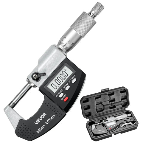 Digital Outside Micrometer Set 0-1 Inch Range With LCD Screen 0.00005 Inch Resolution in open protective case with accessories