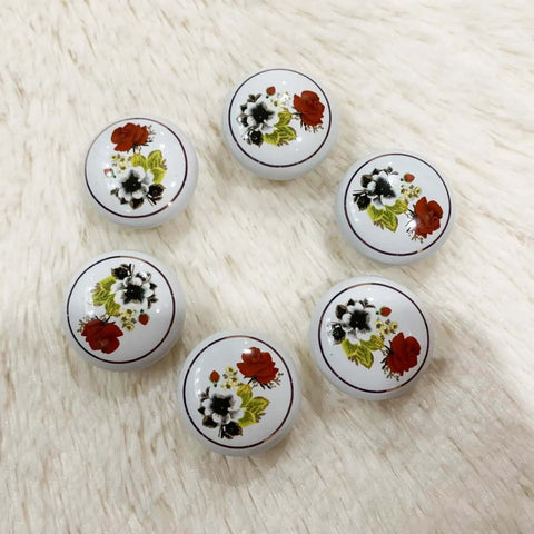 Ceramic Flower Drawer Knobs Six Pack Vintage Floral Cabinet Knobs For Dresser Door Kitchen Red Rose Hand Painted Ceramic Hardware