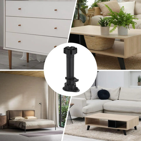 Adjustable Furniture Legs 46mm Base Thin Height 150-180mm, 4 Pack Leveling Feet For Bed Frame Sofa Coffee Table Cabinet Black Heavy Duty Easy Install Anti Slip Sturdy Support Low Profile Design on bed, sofa and table