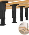 Heavy Duty Adjustable Bed Frame Support Legs Screw Mounted 8.3 To 14.5 Inches Four Pack, showing black adjustable legs for slat support.