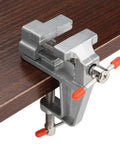 Must-Have Compact Vistreck Mini Flat Pliers Vise Clamp With 360 Degree Rotating Aluminum Alloy Table Vice Tool mounted on wooden surface.