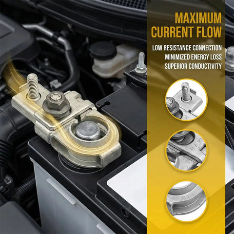 Built Tough Zinc Alloy Car Positive Battery Terminal Connector Replaces Oem 91980 3X010 installed in a car engine compartment.