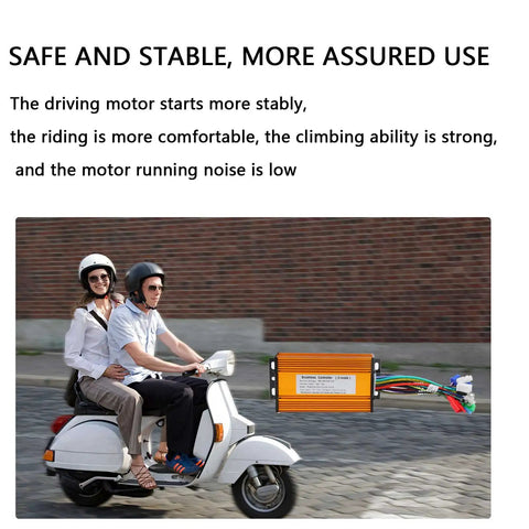 Beefy High Power Ebike Brushless Controller With Thick Aluminum Shell beside two people riding a scooter, highlighting stability.