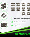 Beefed Up 25H Roller Chain, 10 Feet, 480 Links, Razor MX Master Links, metal construction, easy installation features