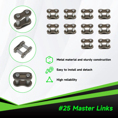 Beefed Up 25H Roller Chain, 10 Feet, 480 Links, Razor MX Master Links, metal construction, easy installation features