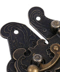 Close-up of Antique Bronze Hasps Latch Set For Vintage Boxes And Cabinets with detailed engraving, zinc alloy hardware.