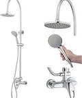 Outdoor Shower Kit With 8 Inch Rain Can And 5 Function Handheld Showerhead Chrome Finish Dual Shower Heads