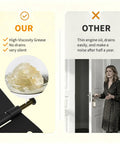 Comparison of high-viscosity grease for door hinges vs other oils, showcasing advantages and a distressed woman.