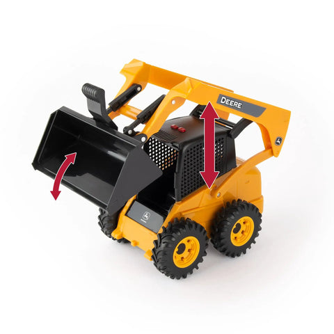 Big Farm Skid Steer Set 1 16 Scale Lights And Sounds Construction Toy With Interchangeable Bucket And Forks Yellow with bucket raised