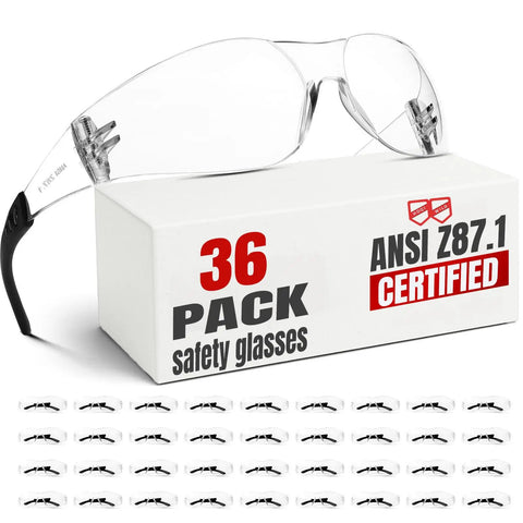 36 Pack Clear Safety Glasses For Men And Women, Scratch And Impact Resistant Eye Protection With ANSI Z87.1 Certification, UV Shield