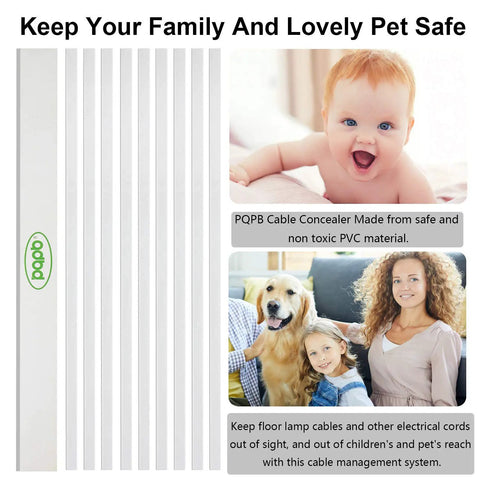 Cord Hider Wall Cable Cover 142 Inch Kit With 9 Channels ROHS And REACH Certified Raceway Concealer shown with family and pets