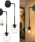 KoKo&Yukina 2 Pack 6" Black Modern Wall Sconces for Bedroom Bulb Included with clear glass shades and adjustable cords.