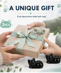 Straight Up Adorable Cat Shaped Ceramic Toilet Bolt Covers Plus Decorative Screw Knob Caps For Quick Bathroom Hardware Refresh Sturdy Anchor Cup Design That Keeps Your Restroom Looking Fresh displayed as a gift.