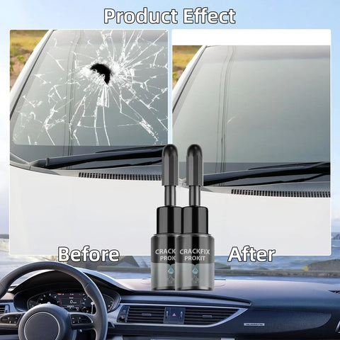 Before and after of DIY Windshield Crack Repair Kit 2 Pack Pro Kit With Crystal Clear Deep Bonding Resin fixing car glass damage.
