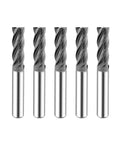 Five 3/8-inch square-end carbide end mills, 4-flute micrograin set