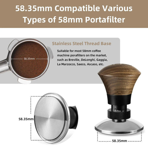 58.35mm Espresso Tamper With Spring Loaded Return And Adjustable Depth Pro Grade Stainless Steel Ripple Base For Espresso Machines