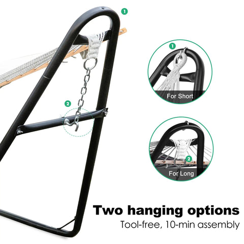 Close-up of Universal 2 Person Hammock Stand For Outdoor Use Adjustable Double Heavy Duty Powder Coated Steel Frame with chain