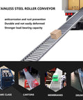 Heavy Duty Stainless Steel Roller Conveyor Extender For Smooth Woodworking And Factory Moves With 200kg Capacity shown in use unloading boxes.