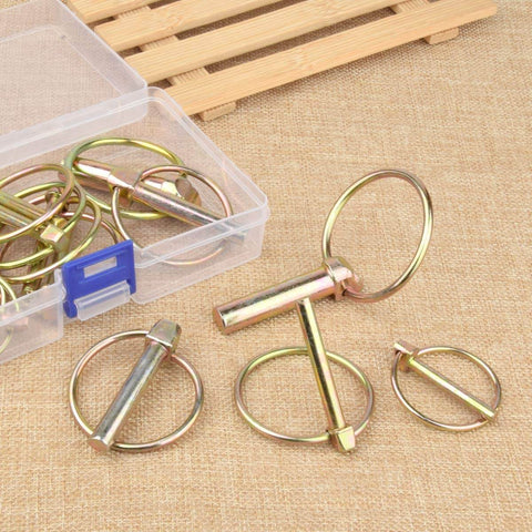 Heavy Duty Lynch Pin Set, 50 Piece Assortment for 3 Point Hitch Pins, Tractor, Trailer, and Mower Equipment, Carbon Steel